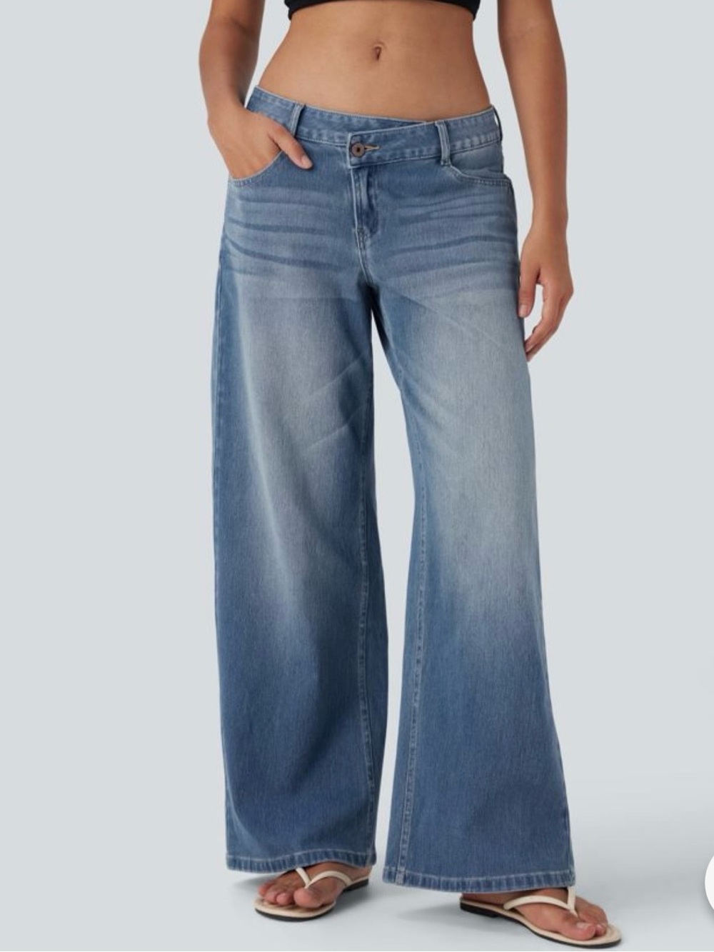 HALARA Medium Wash Wide Leg Flare Jeans